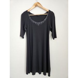 Eileen Fisher Black 100% Silk Sequin Neckline Dress | Size S
